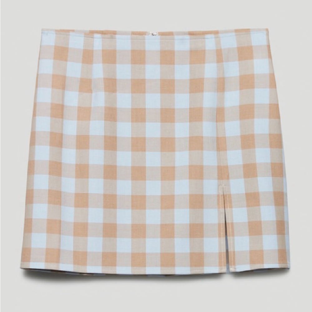 Aritzia Sunday Best Checkered Blue and Gold Pencil Skirt